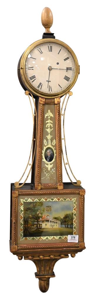 Mahogany Banjo Clock, having painted eglomise panels of (1 of 6)