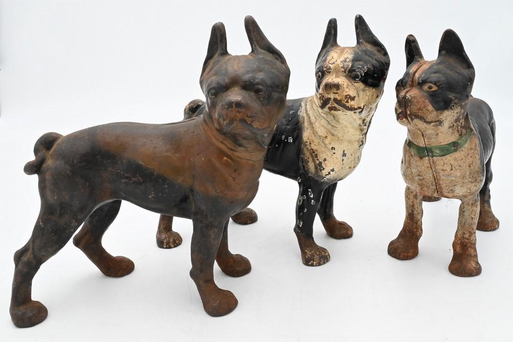 Three Cast Iron Hubley Bulldog Door Stops, length 9 (1 of 4)