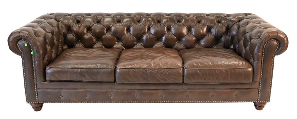 Chesterfield Style Brown Leather Sofa, height 29 1/2 (1 of 4)