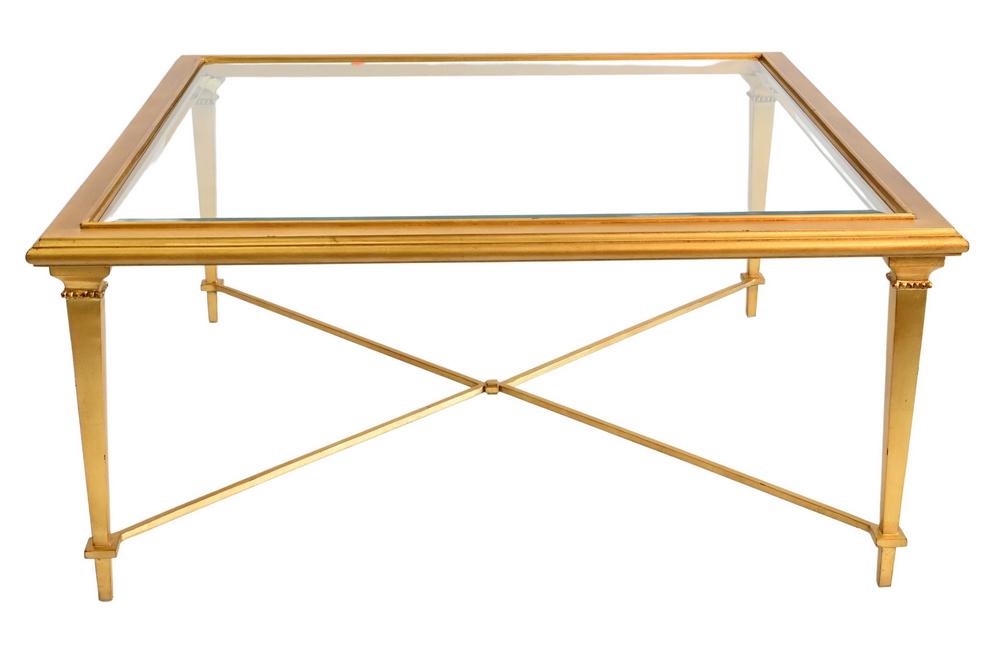 Contemporary Coffee Table, gilt metal, wood and glass, (1 of 4)