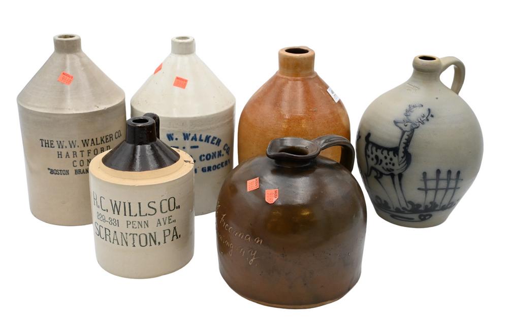 Six Piece Stoneware Jug Lot, all with advertising, New (1 of 4)