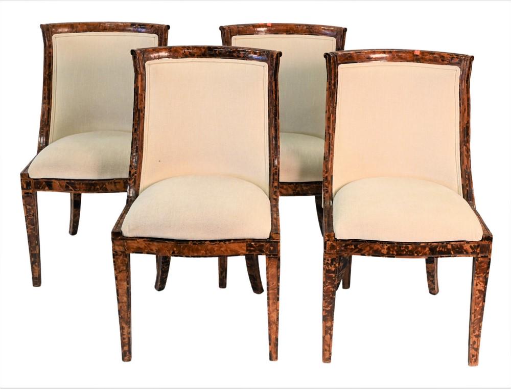Set of Four Side Chairs, having tortoise shell veneered (1 of 3)