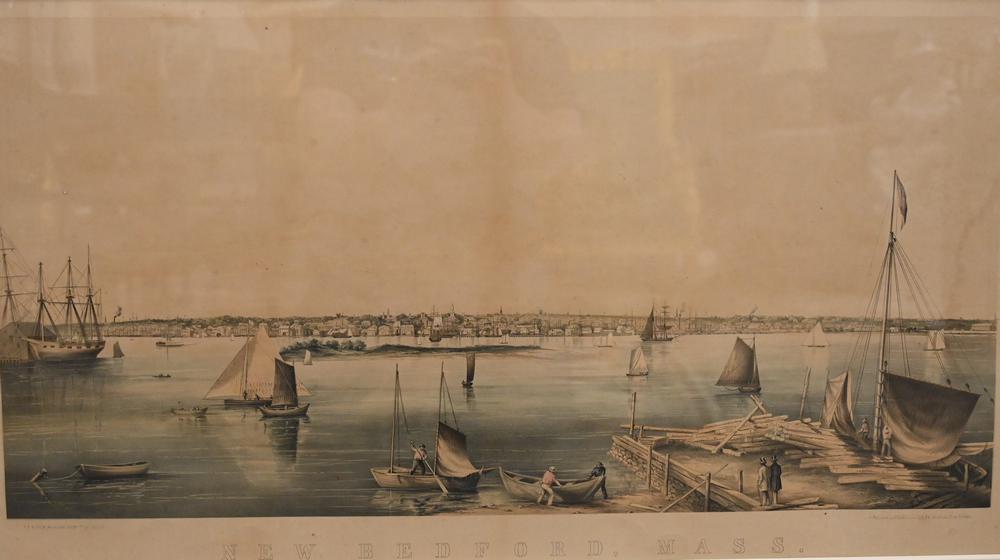 After Joseph Foxcroft Cole (American, 1837 - 1892),: After Joseph Foxcroft Cole (American, 1837 - 1892), "New Bedford, Mass.", circa 1858, lithograph with hand coloring on paper, inscribed in plate along the lower margin, image size 16 x 32 inches.