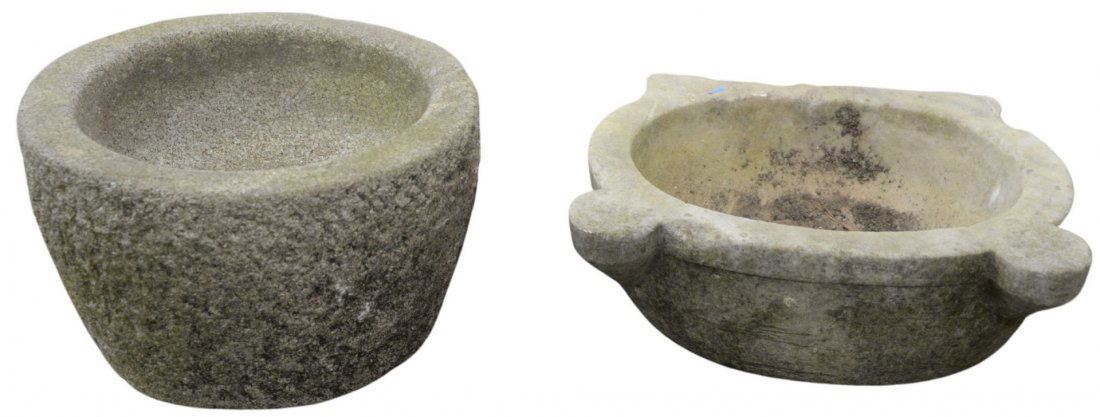 Two Carved Outdoor Stone Planters, height 10 1/2 inches (1 of 4)