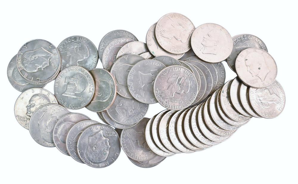 Lot of 53 Eisenhower Silver Dollars, circulated and (1 of 3)