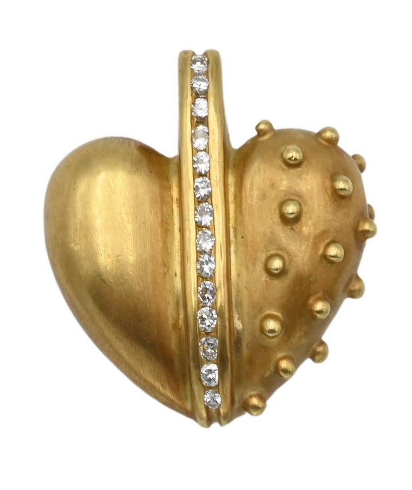 18 Karat Gold Heart Pendant, set with diamonds, height (1 of 3)