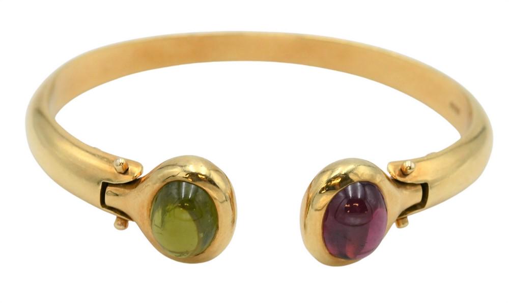 18 Karat Yellow Gold Bangle Style Bracelet, 22 cabochon (1 of 4)