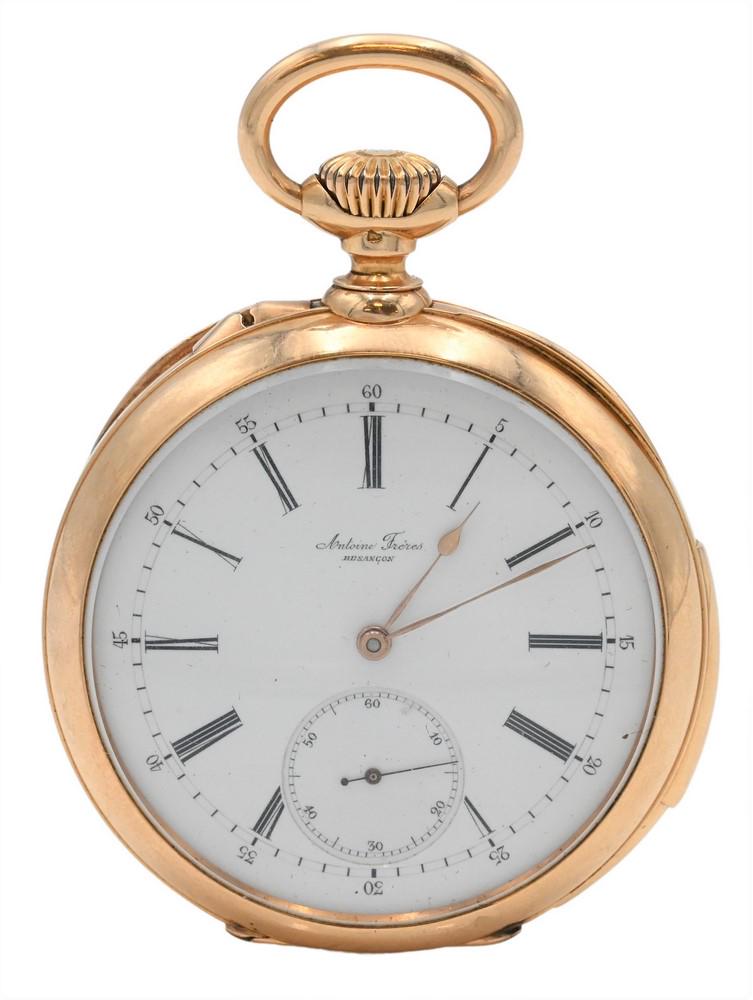 Antoine Freres 18 Karat Gold Open Face Pocket Watch, (1 of 5)