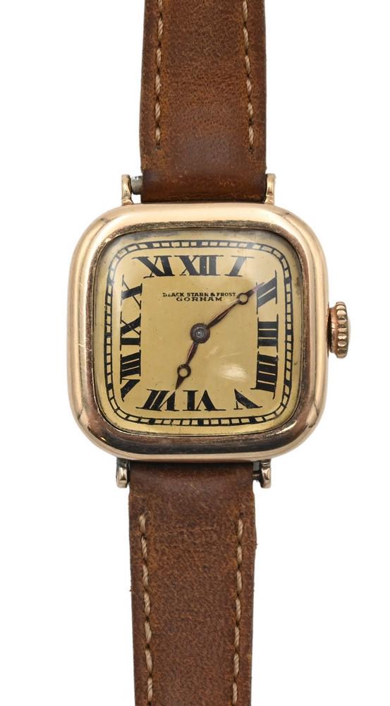 Black Starr & Frost Gorham 14 Karat Gold Men's Square: Black Starr & Frost Gorham 14 Karat Gold Men's Square Wristwatch, 25.8 millimeters.