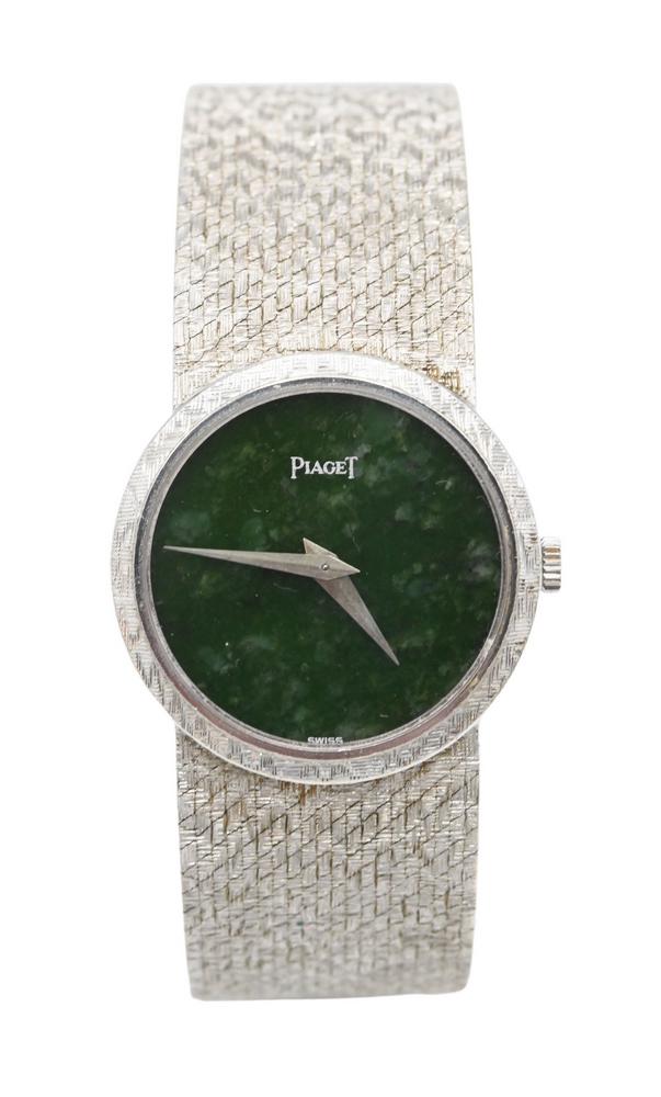 Piaget 18 Karat White Gold Ladies Wristwatch, having: Piaget 18 Karat White Gold Ladies Wristwatch, having brushed mesh band, interior 54 millimeters, diameter 23.9 millimeters, total weight 57 grams.