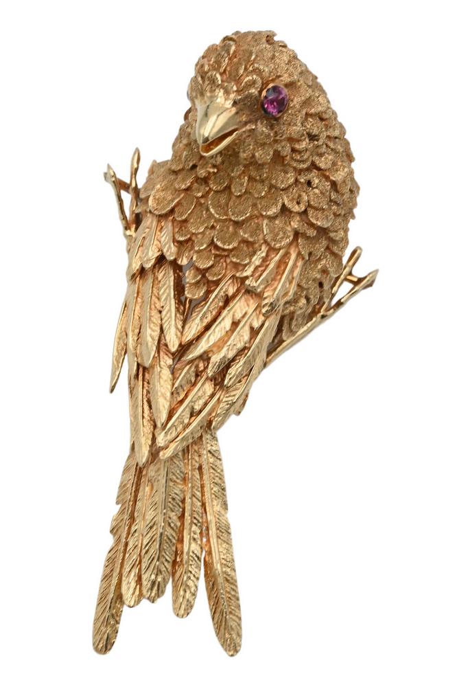 14 Karat Yellow Gold Bird Brooch, having ruby eyes, (1 of 5)