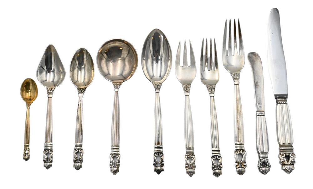 101 Piece Georg Jensen Acorn Sterling Silver Flatware, (1 of 6)