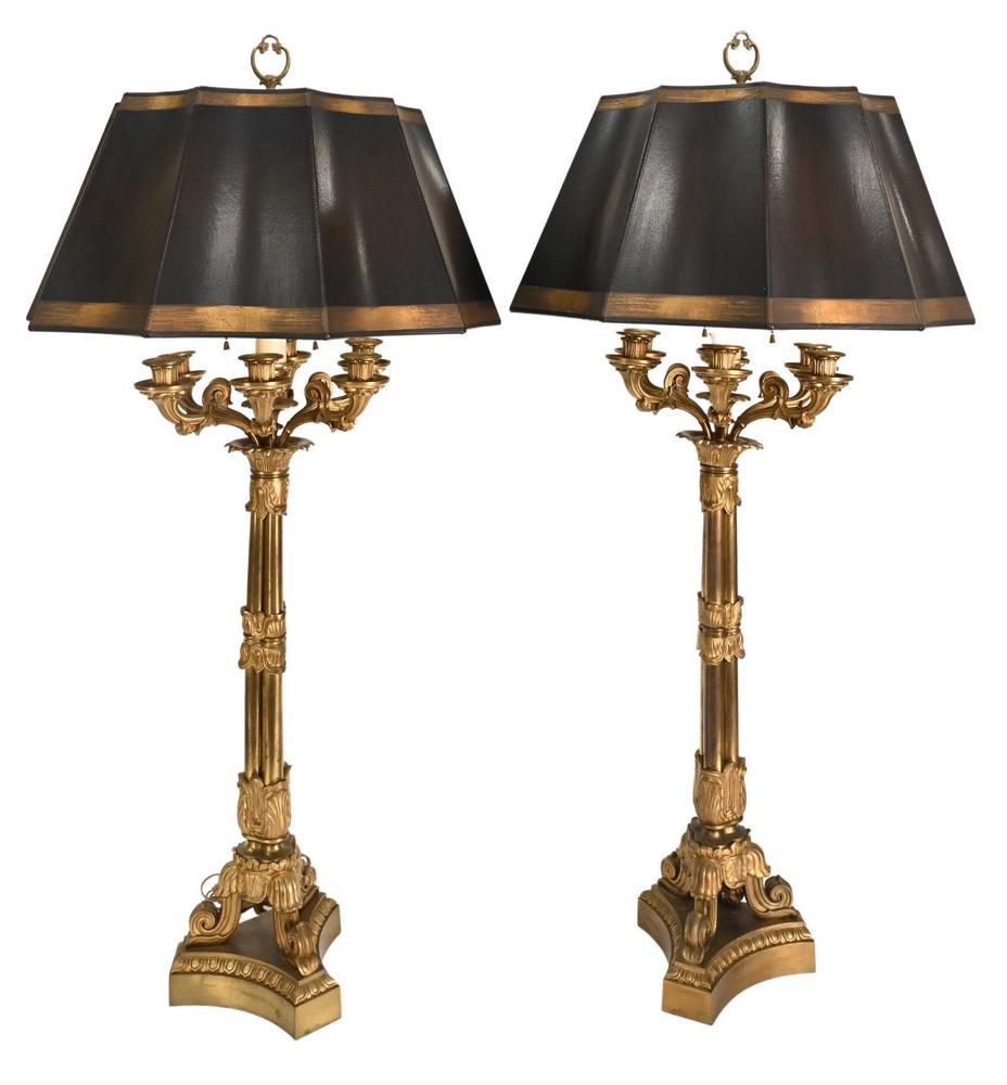 Pair of Large French Empire Bronze Column Candelabras, (1 of 7)