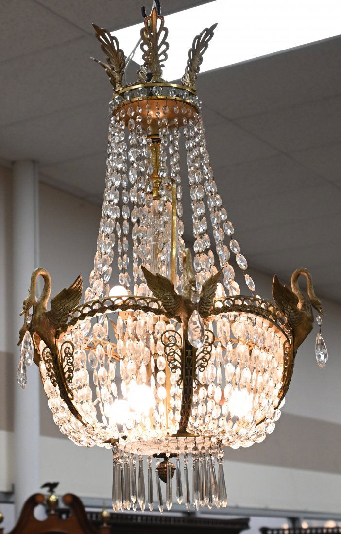 French Empire Gilt Bronze and Crystal Chandelier, (1 of 8)