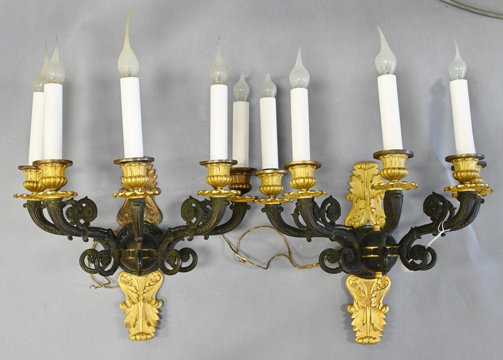 Pair of French Empire Bronze Wall Sconces, each having (1 of 5)