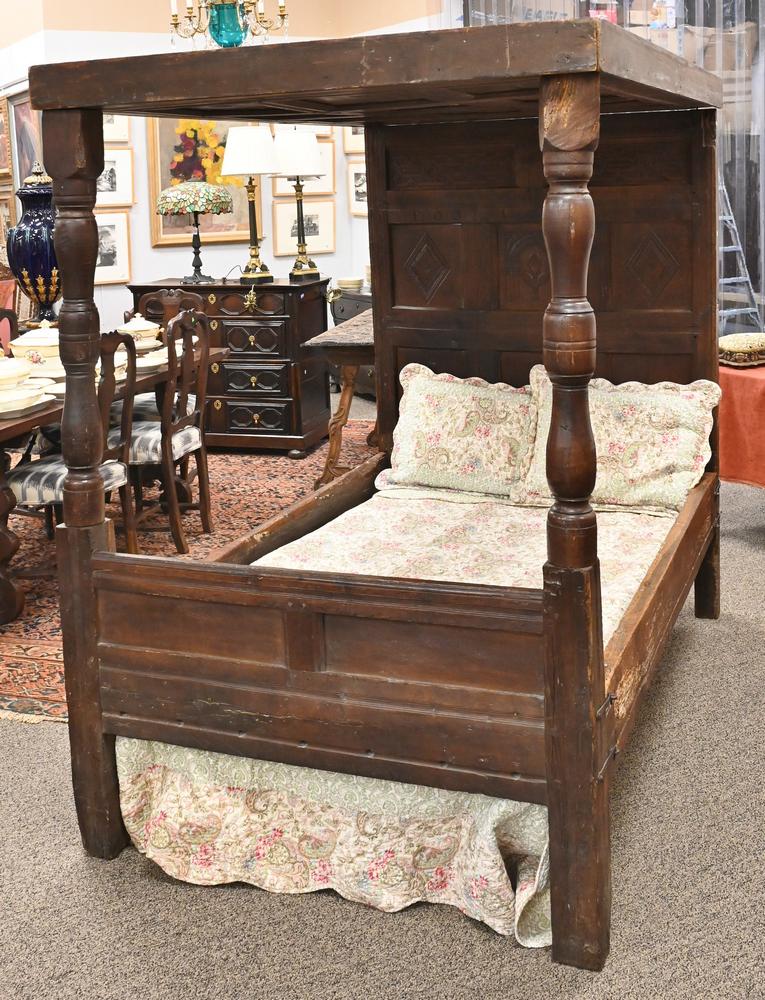 Jacobean Oak Canopy Bed, having paneled canopy on (1 of 7)