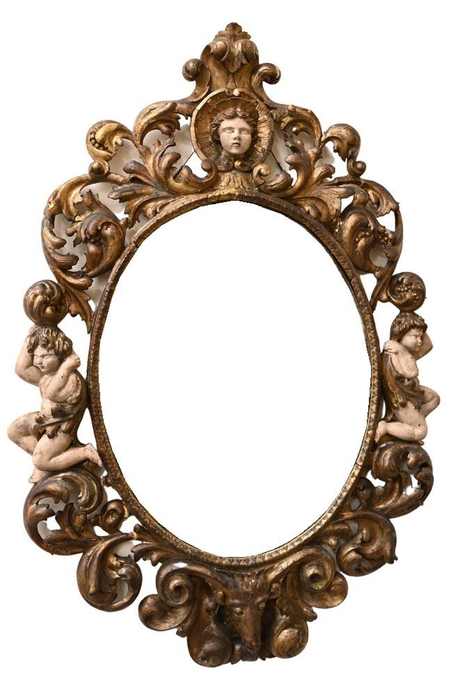 Large Italian Baroque Oval Mirror, having carved wood (1 of 5)