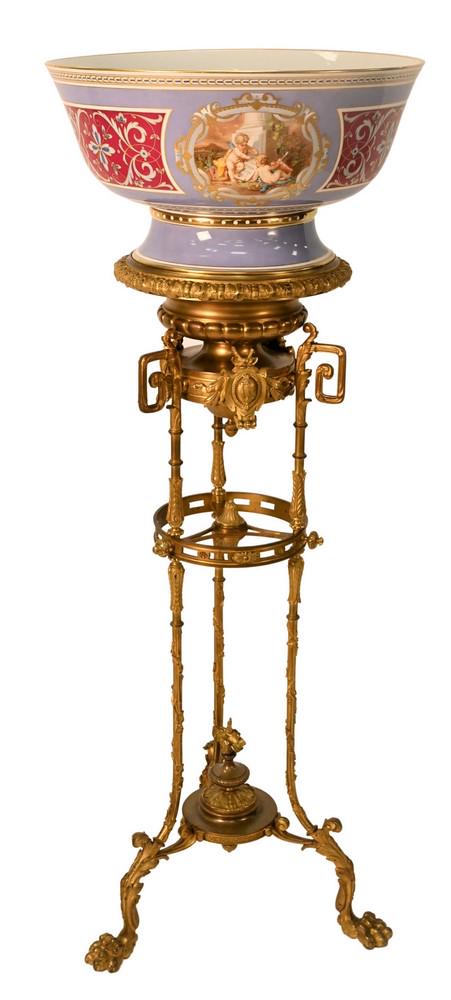 Sevres Porcelain Bowl, having three hand painted panels (1 of 7)