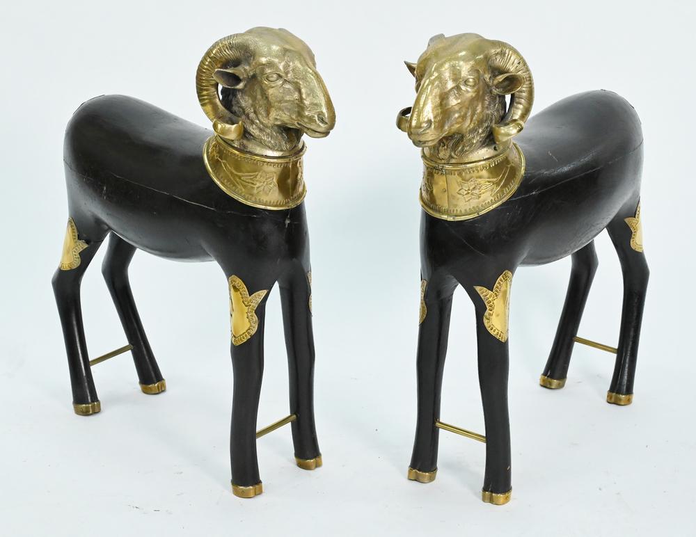 Pair of Large Brass and Wood Ram Figures, having heavy (1 of 5)