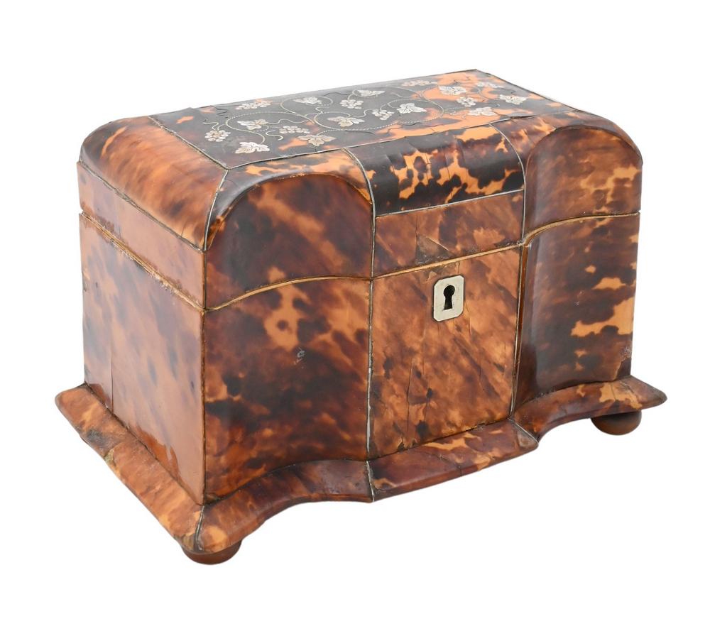 English Tortoise Shell Tea Caddy, having serpentine (1 of 6)