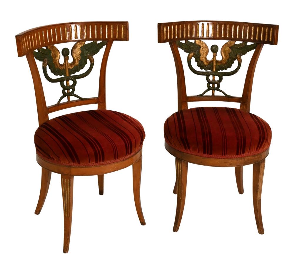 Pair of Italian Side Chairs, having green and gilt (1 of 5)