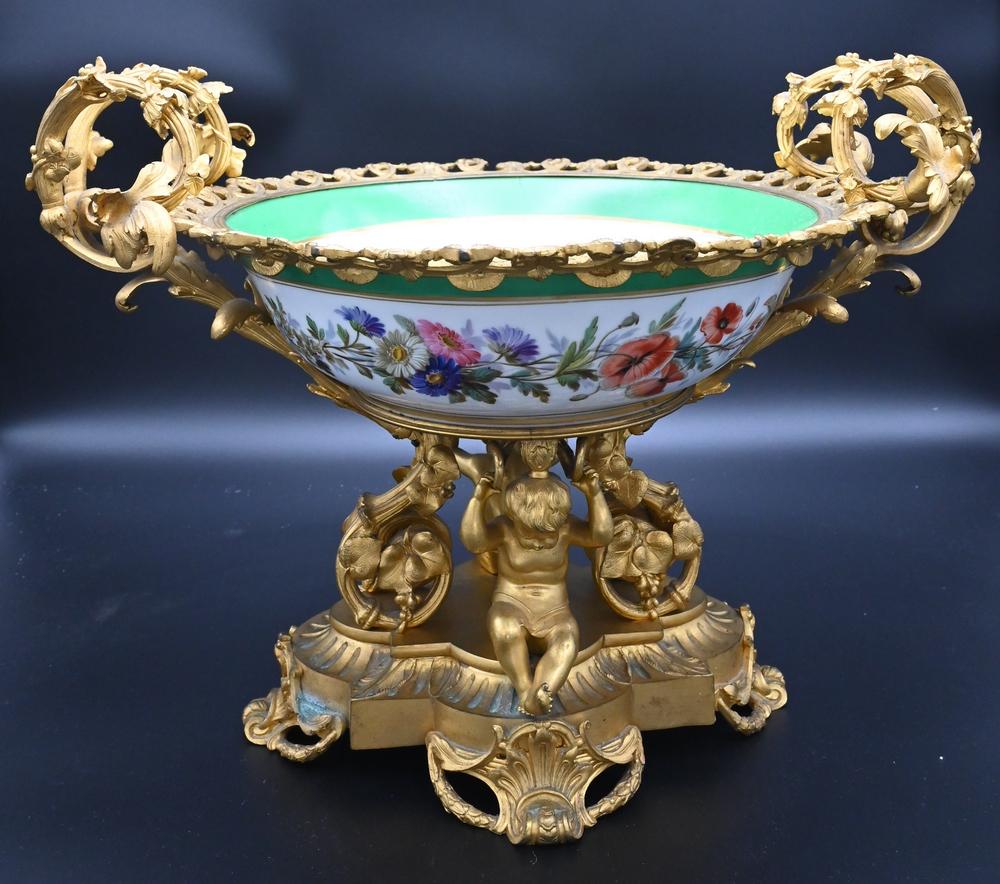 Large French Porcelain Center Bowl, having ormolu (1 of 8)