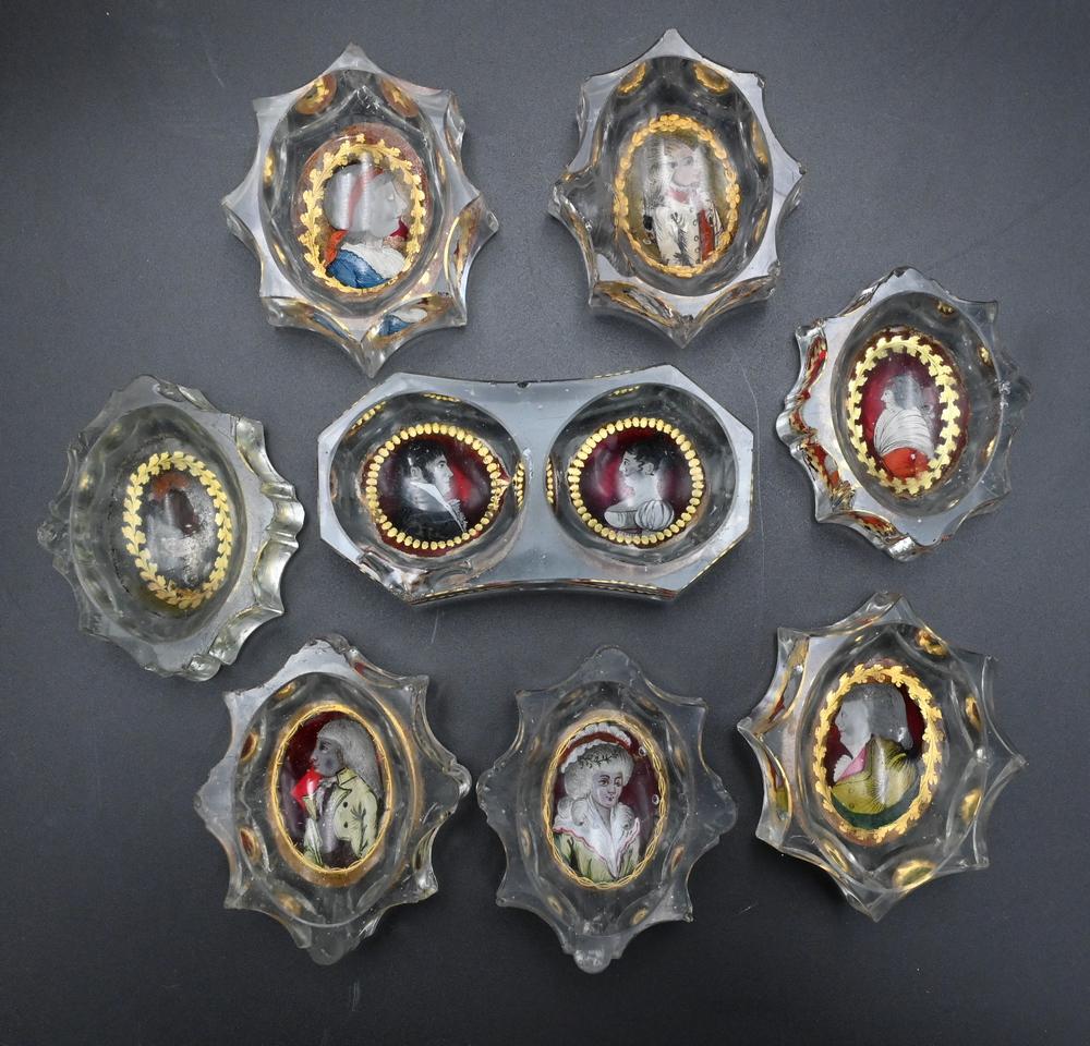 Large Group of 20 Glass Salts, having painted portraits (1 of 7)