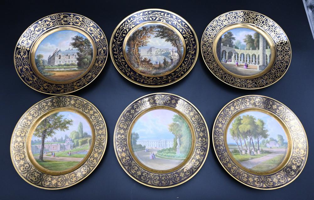 Two Sets of Three Sevres Porcelain Plates, royal blue (1 of 9)