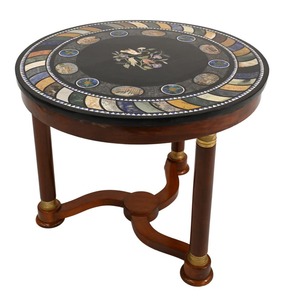 Empire Mahogany Round Center Table, having pietra dura (1 of 6)