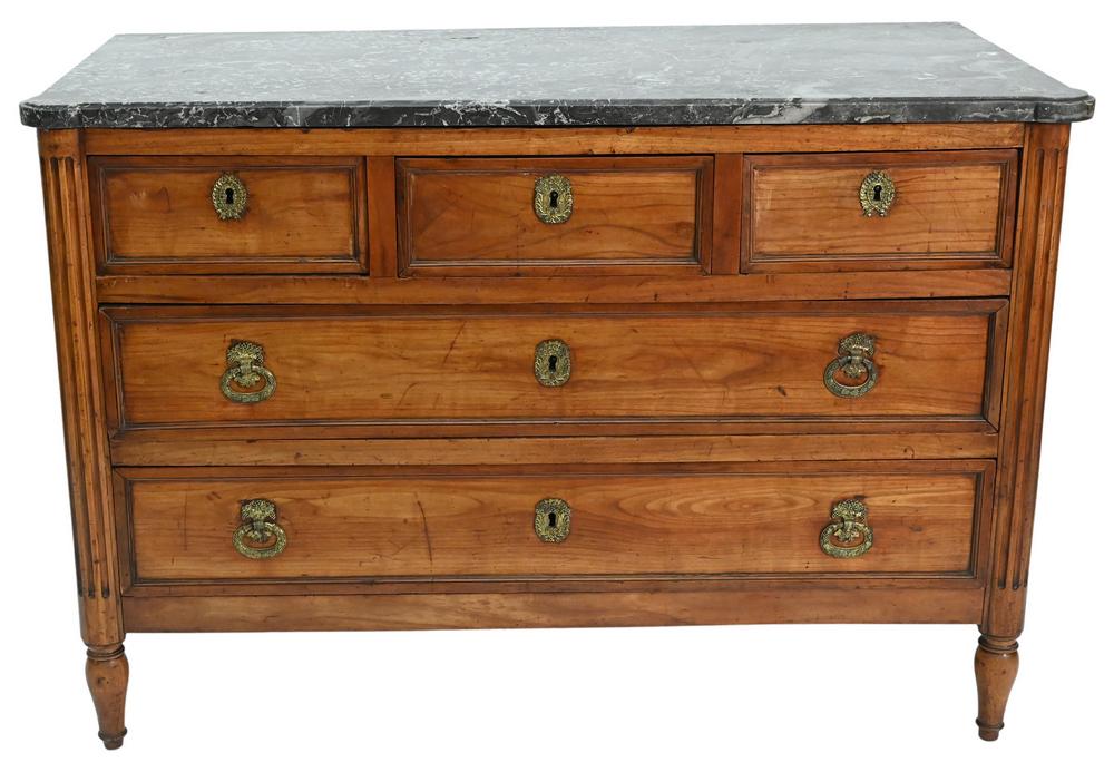 Louis XVI Fruitwood Commode, having grey marble top (1 of 4)