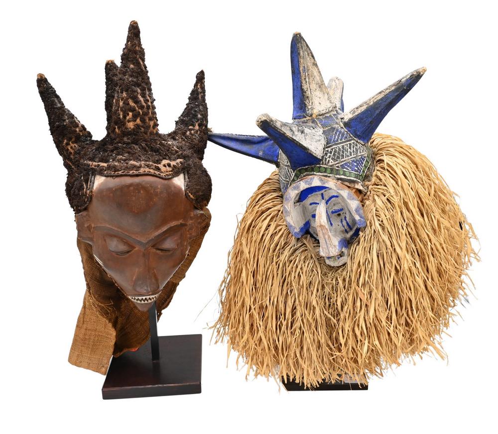 Two African Masks, to include one mask having colored (1 of 9)