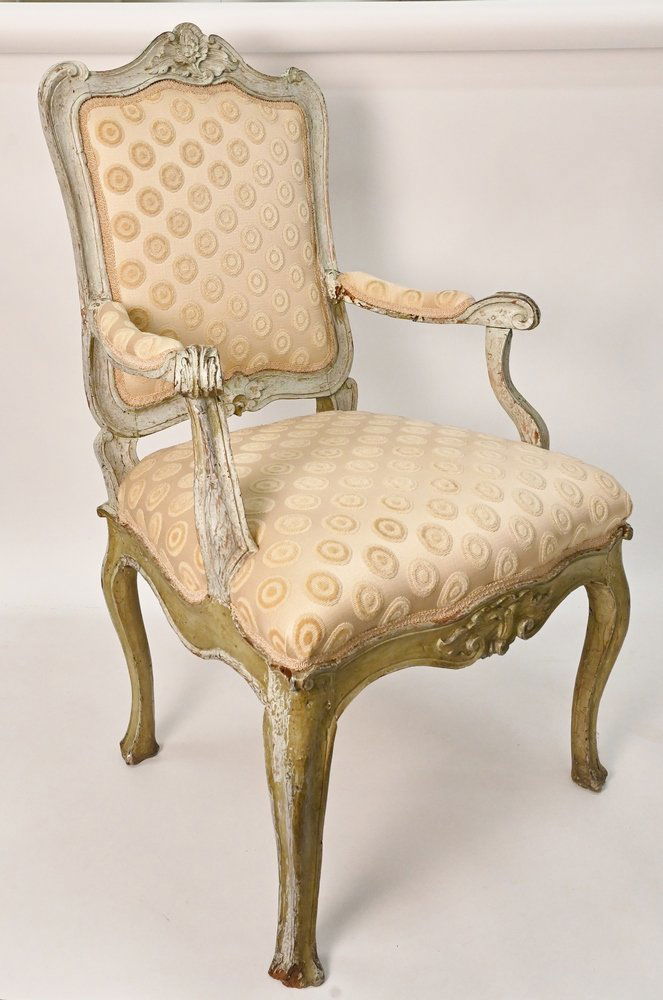 Italian Pale Green Painted Open Armchair, Rococo design (1 of 6)