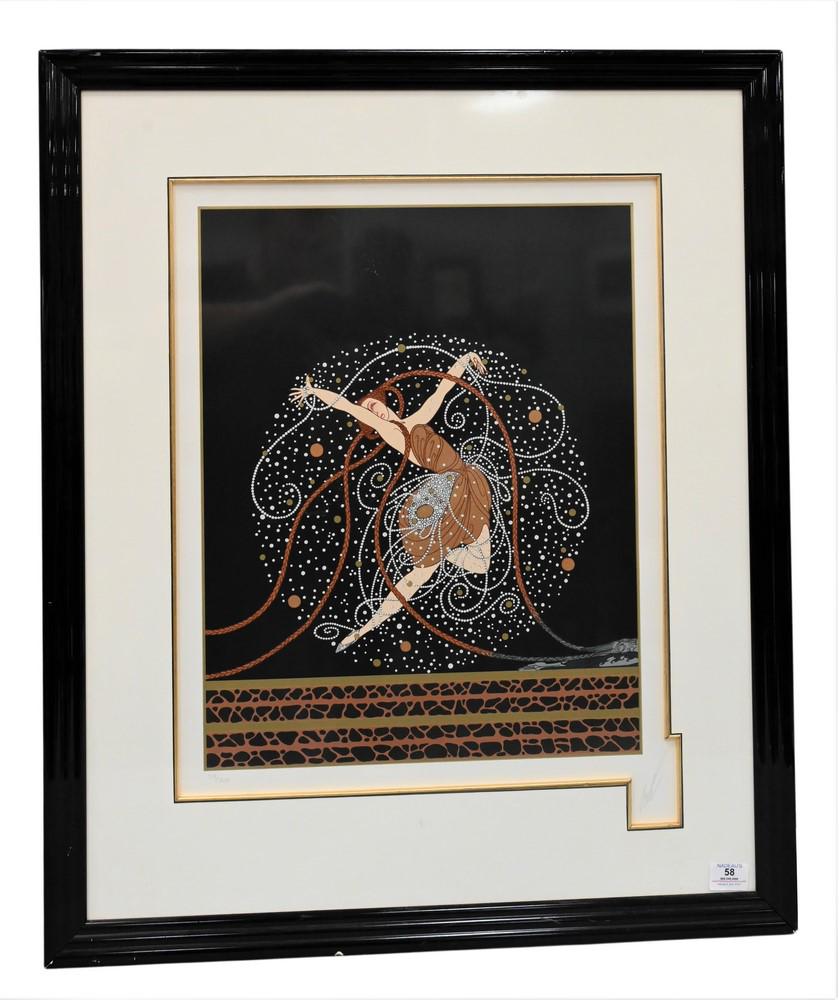 Framed Erte Serigraph, depicting a girl with long hair (1 of 5)