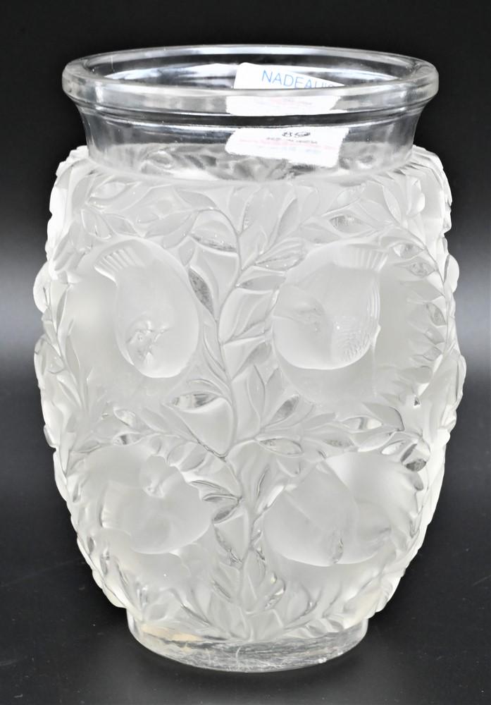 Lalique Bird Vase, having clear rim and frosted glass (1 of 4)