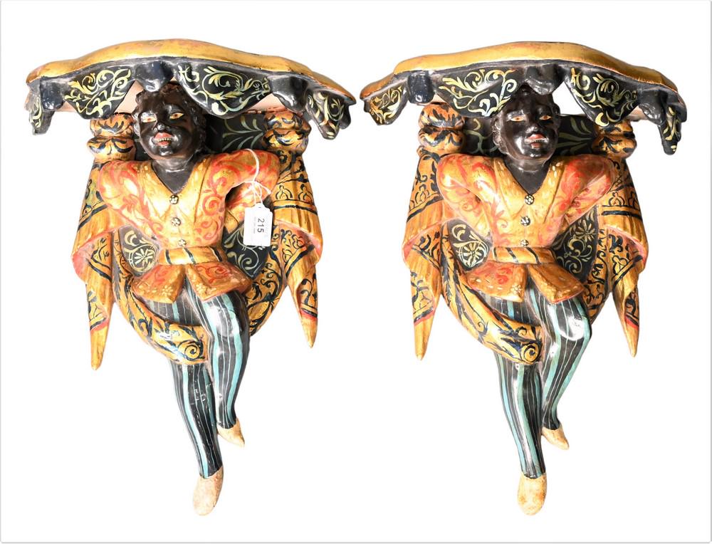 Pair of Blackamoor Figural Wall Shelves, each painted (1 of 7)