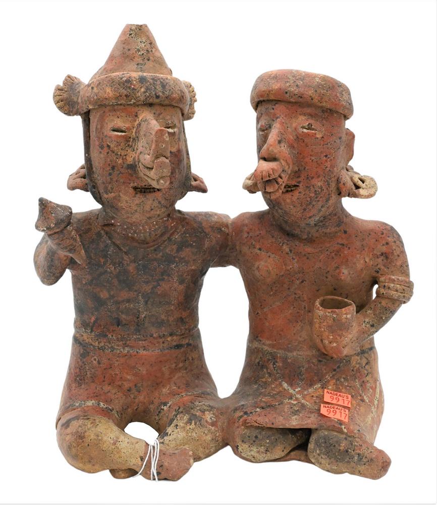 Pre Columbian Pottery Double Figure, two people sitting (1 of 6)