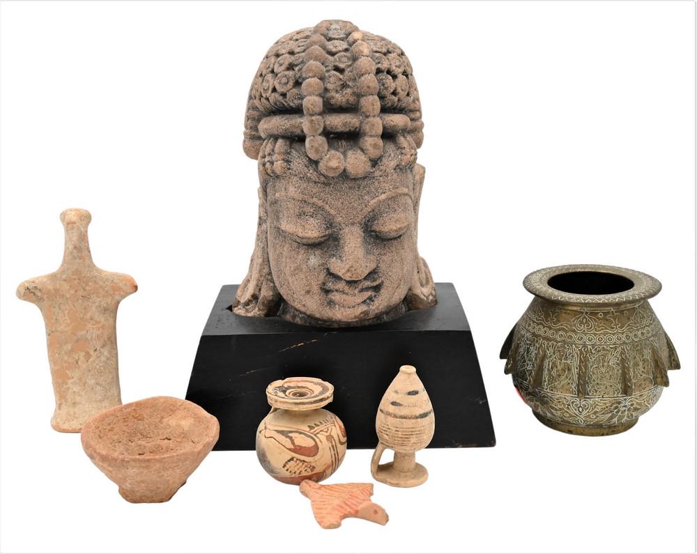 Group of Eastern Items, to include clay miniature pots, (1 of 7)