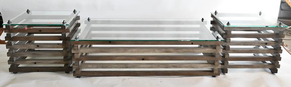 Three Piece Living Room Table Set, having stacking wood (1 of 6)