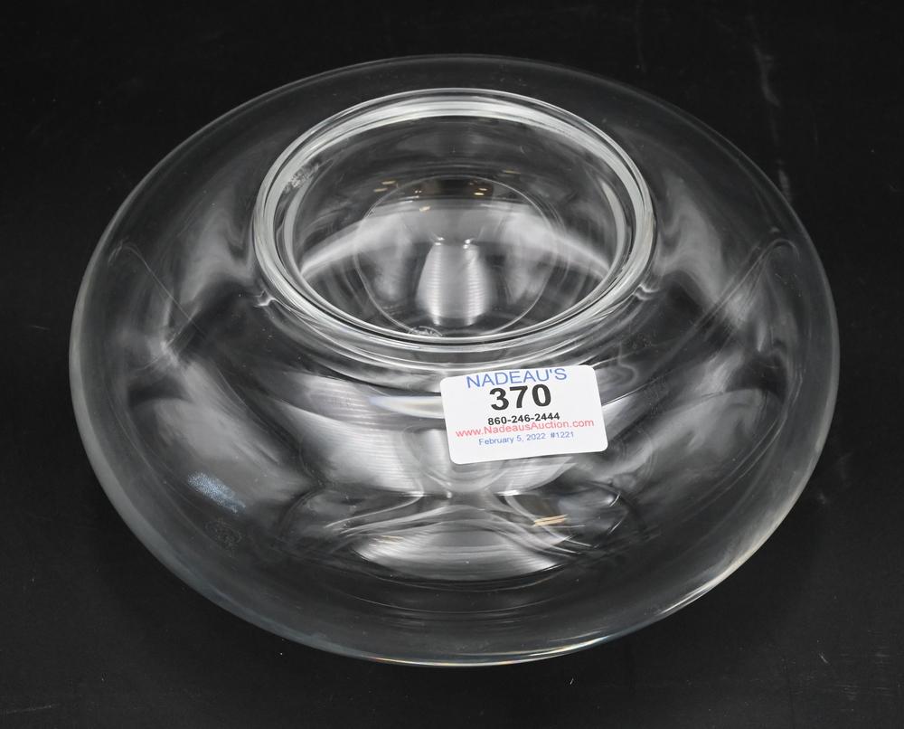 Baccarat Glass Caviar Server, in two parts marked with: Baccarat Glass Caviar Server, in two parts marked with For Baccarat on the bottom, height 3 inches, diameter 8 inches.