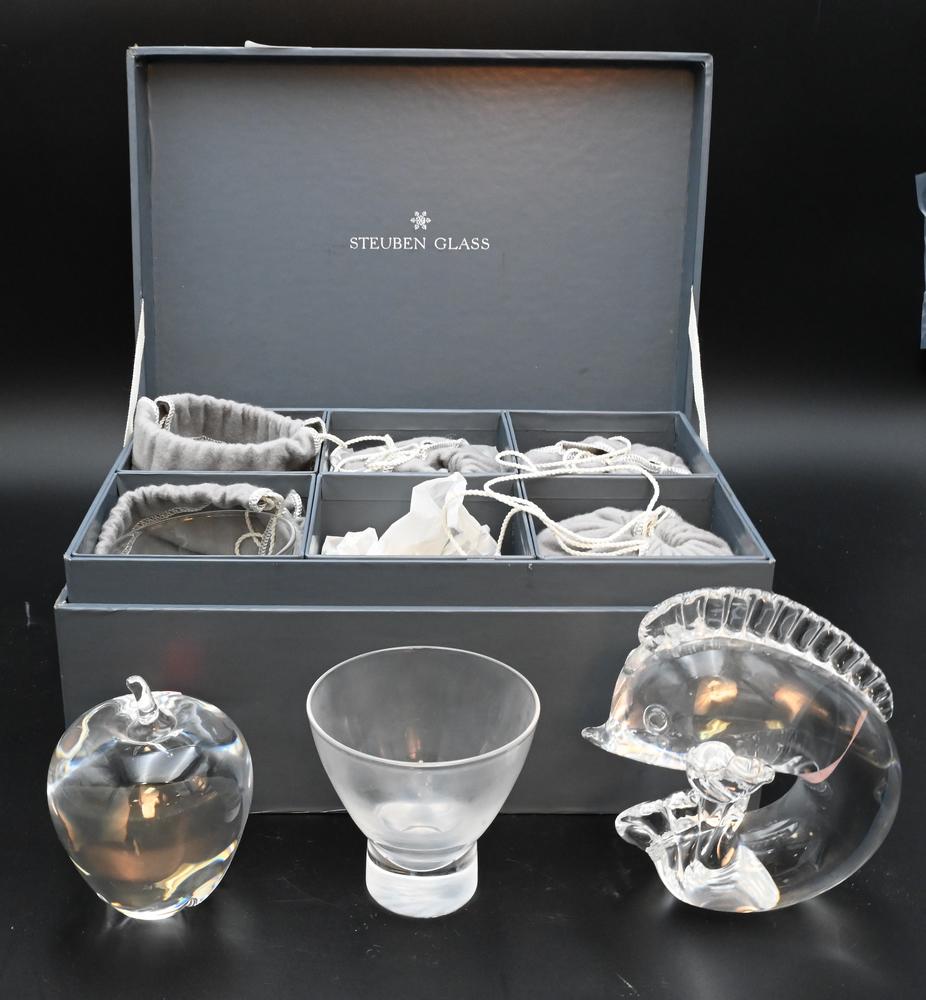 Steuben Group, to Include fish, apple, and a set of 6 (1 of 4)