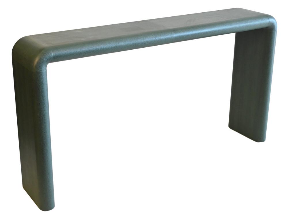 Karl Springer Console Table, in green shagreen, signed (1 of 4)