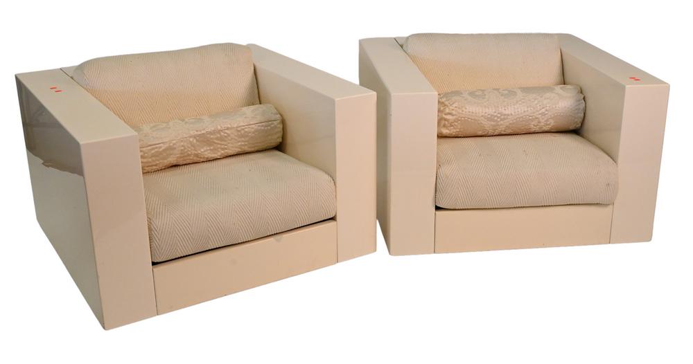 Pair of White Lacquered Modern Club Chairs, ivory or (1 of 5)