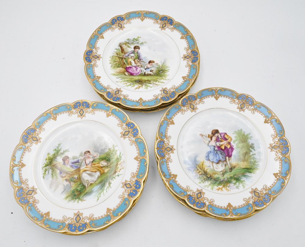 Set of Eleven Sevres Plates, two with chips, diameter 9 (1 of 6)