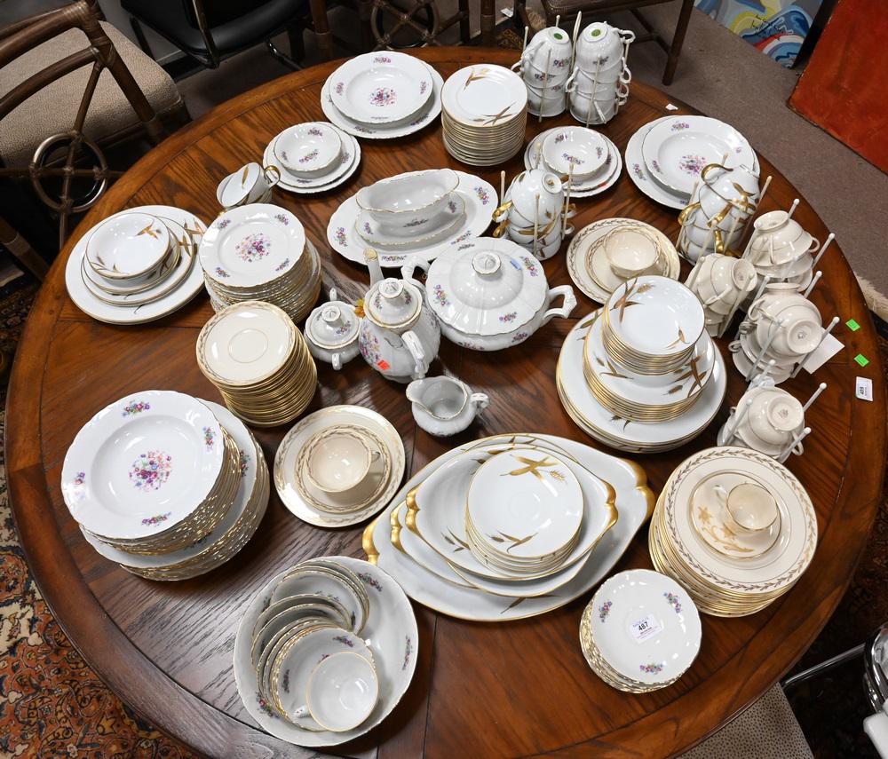 Three Porcelain Dinnerware Sets, to include Norleans: Three Porcelain Dinnerware Sets, to include Norleans porcelain Midas set having gold wheat decoration; along with Bohemian fine china set with painted flowers, and a Franciscan Beverly porcelain set.
