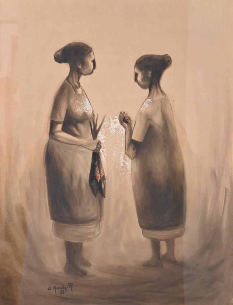 Armando Morales (1927-2011), two figures, crayon and: Armando Morales (1927-2011), two figures, crayon and charcoal mixed media on paper, signed and dated lower left A. Morales 62', 25.25" x 19".