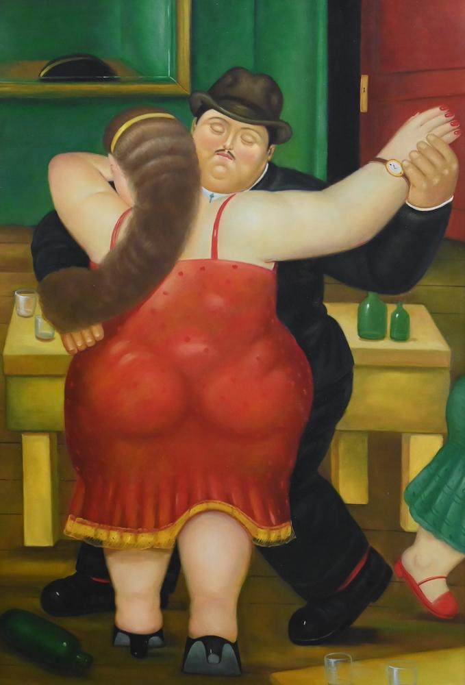After Fernando Botero (b. 1932), couple dancing, oil on (1 of 5)
