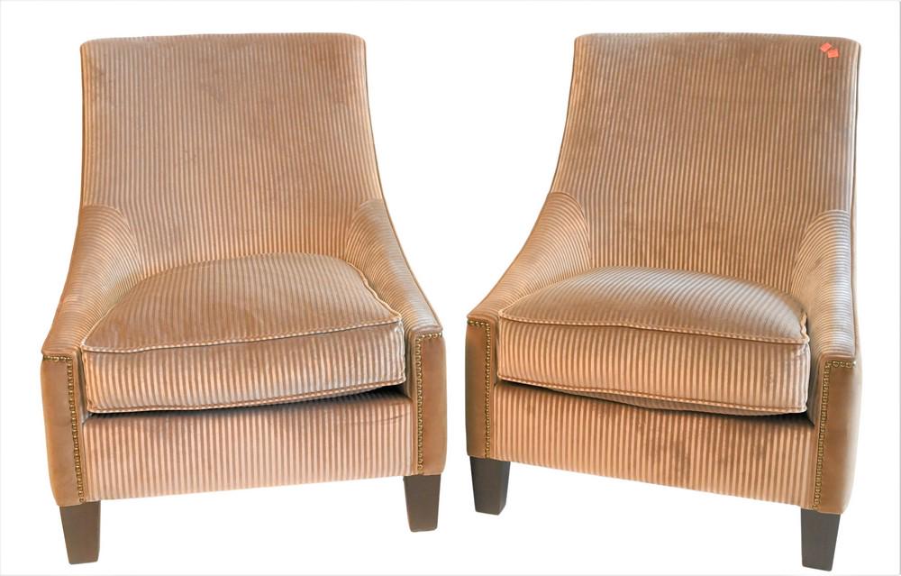 Pair of Custom Easy Chairs, in tan striped suede (1 of 4)