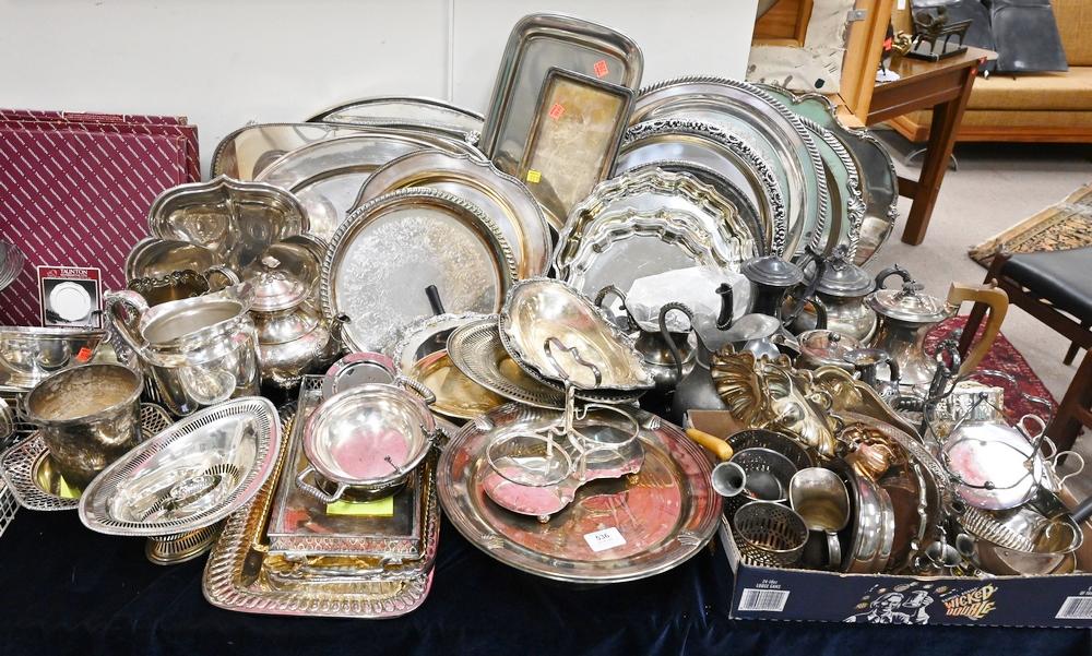 Table Lot, to include silverplate, trays, serving (1 of 6)