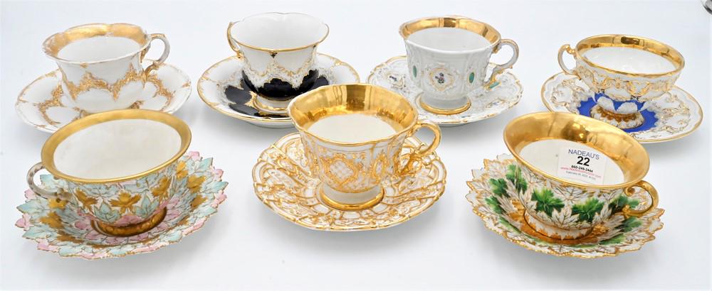 Seven Meissen Cups and Saucers, marked with crossed (1 of 6)