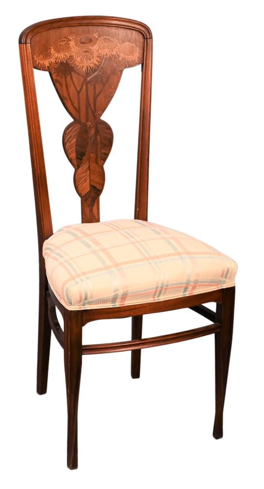 Louis Majorelle (1859 - 1926), French Art Nouveau: Louis Majorelle (1859 - 1926), French Art Nouveau marquetry inlaid side chair.